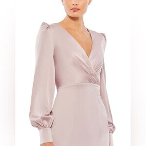 NWT Mac Duggal 55635 Surplice Bodice Bishop Sleeves Dress Rose Pink Size 10